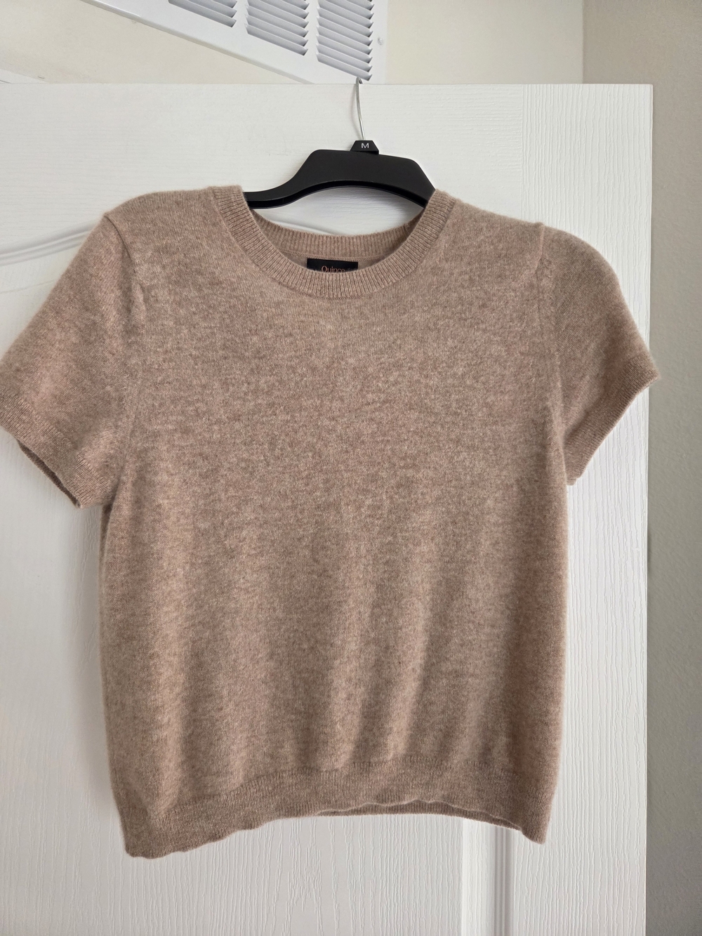 Soft Short-Sleeve Sweater Top in Light Taupe